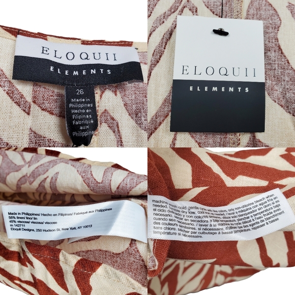 Eloquii Womens Puff Sleeve Ivory Rust Brown Animal Print Linen Dress Size 26 NWT - Picture 7 of 8